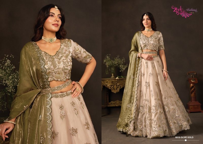Olive Gold Lashkara By Zeel Fendy Silk With Sequence Work Lehenga Choli 6019